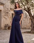 OFF-SHOULDER LONG MOTHER OF THE BRIDE SHEATH DRESS - 262M7278