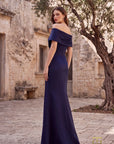 OFF-SHOULDER LONG MOTHER OF THE BRIDE SHEATH DRESS - 262M7278