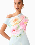 Harper Asymmetrical Gown in Baby Blue Floral