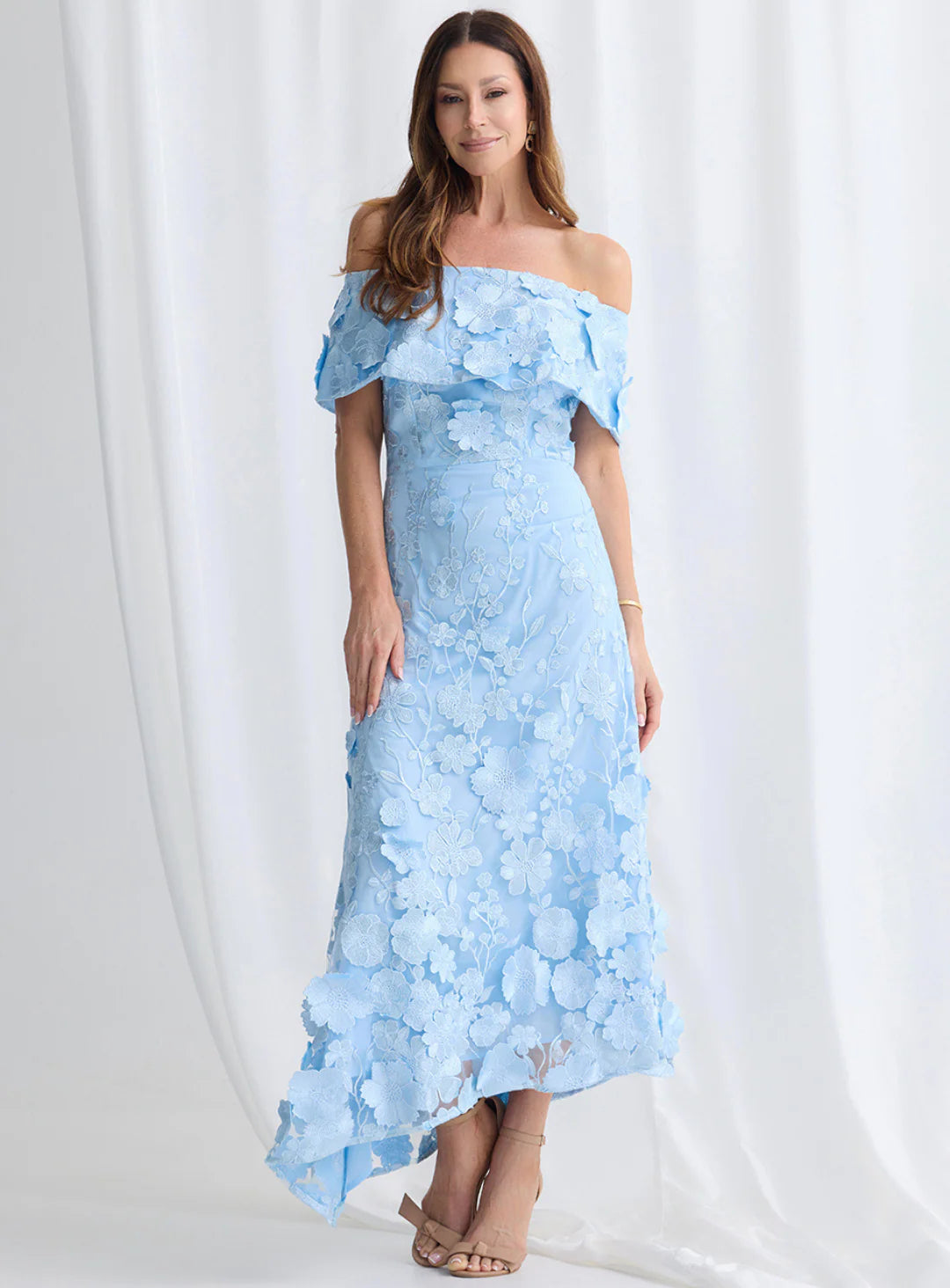 benni off shoulder dress – ZsaZsa Boutique DI7375FO Color:IVORY\/BLACK\/FUCHSIA Balenciaga Jersey Maxi Dress