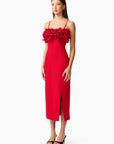 Lila Fitted Midi Dress in Red