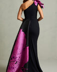 Elegant Contrast Lace Overlay Evening Gown Style 5707