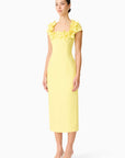 Cara Short Sleeve Midi Dress in Yellow