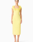 Cara Short Sleeve Midi Dress in Yellow