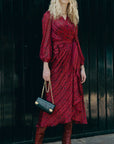 SAVOIR MIDI WRAP DRESS IN RED BLACK