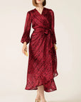 SAVOIR MIDI WRAP DRESS IN RED BLACK