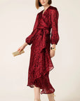 SAVOIR MIDI WRAP DRESS IN RED BLACK