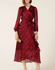 SAVOIR MIDI WRAP DRESS IN RED BLACK