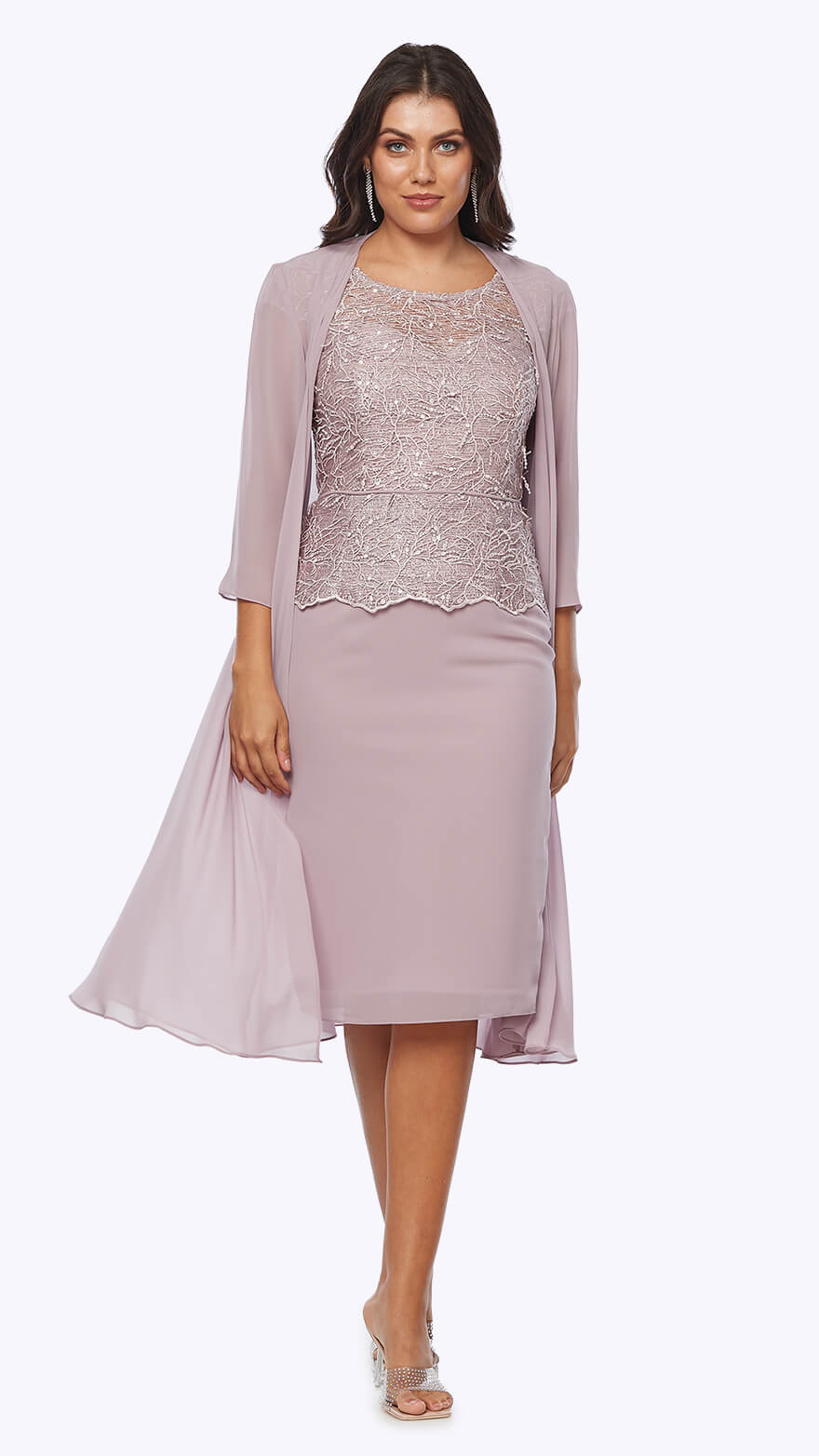 JH0562 chiffon dress and jacket with embroidered sequin lace