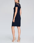 Silky Knit Sheath Dress With Embellished Neckline