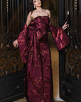Strapless Draped Metallic Brocade Gown 53352