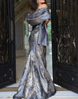 Strapless Draped Metallic Brocade Gown 53352