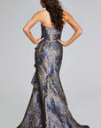Strapless Draped Metallic Brocade Gown 53352