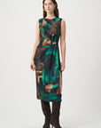 Abstract Print Satin Sheath Dress Style 264202