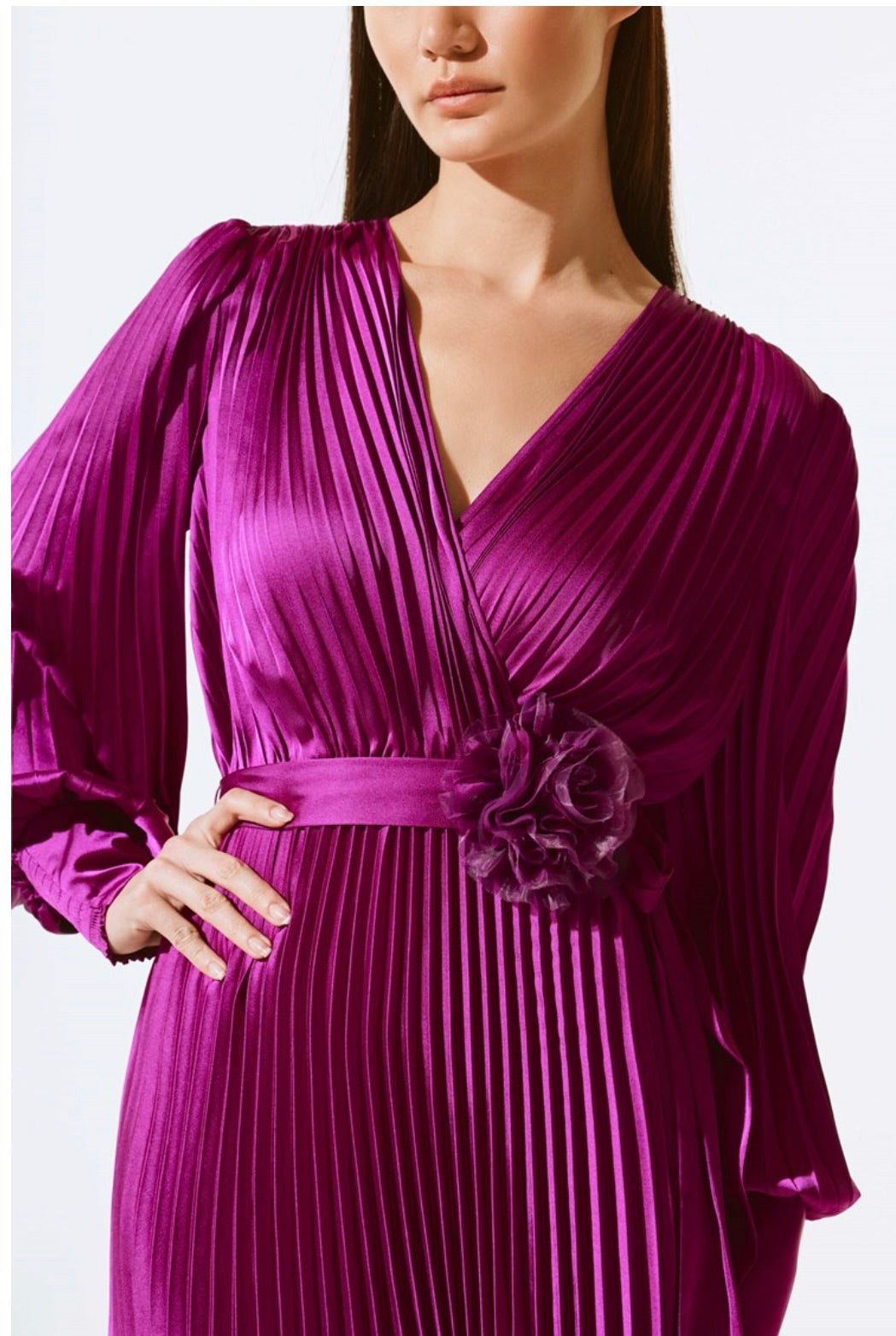Satin Pleated Midi Dress – ZsaZsa Boutique