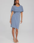 Silky knit sheath dress with chiffon cape