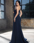 3545 long bodice beaded top with long side chiffon train
