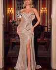 CM003
SCULPTURAL METALLLIC FITTED PLATINUM GOWN