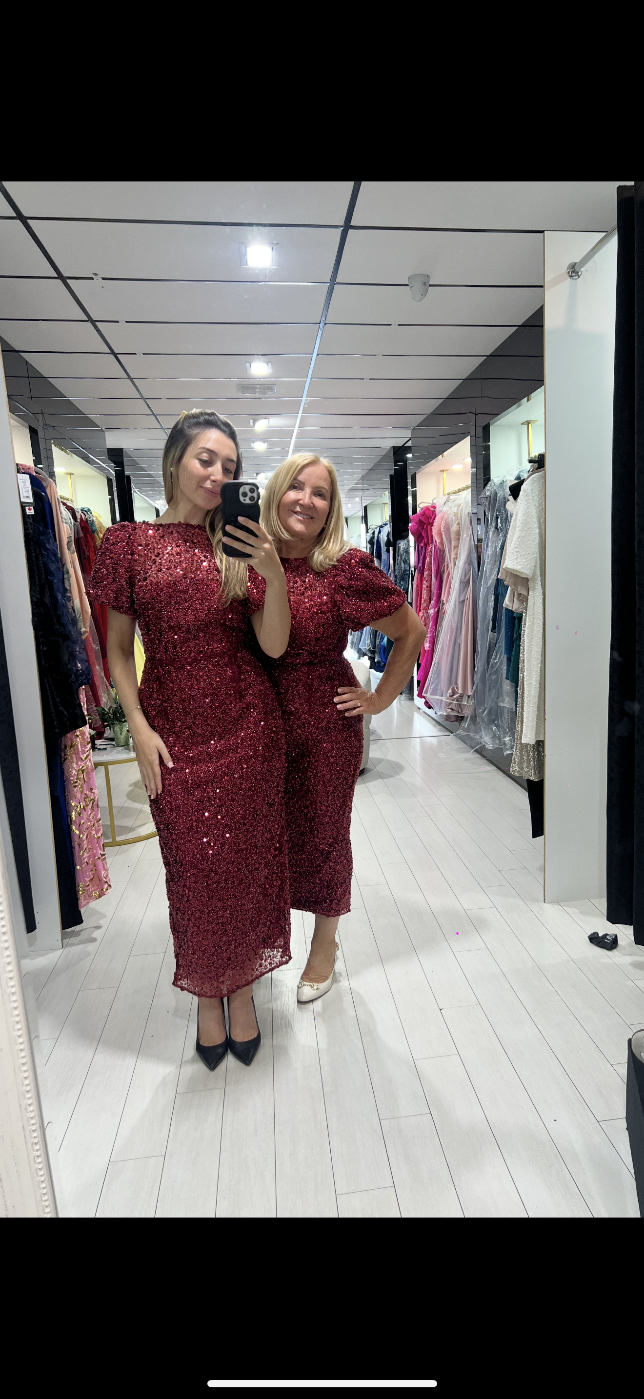 Carmen Puff Sleeve Midi Dress in Red