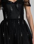 13227 Black Pearl Embellished Off The Shoulder Ball Gown