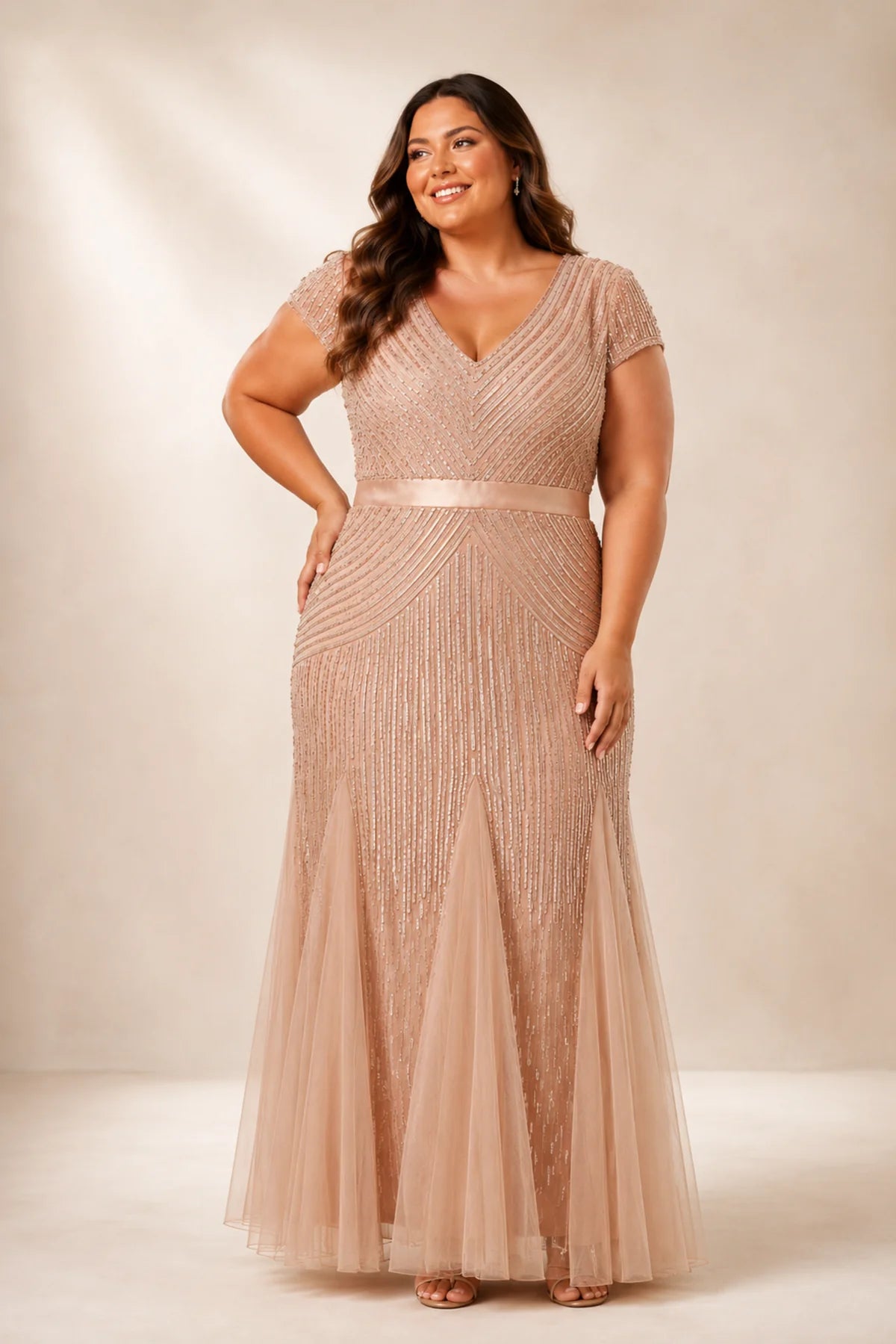 Cap Sleeve Beaded Gown Z0002