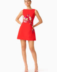 Fleurisca Embroidered A-Line Mini Dress in Scarlet Red