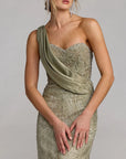 21089 One Shoulder Bead Embelished Maermaid Gown