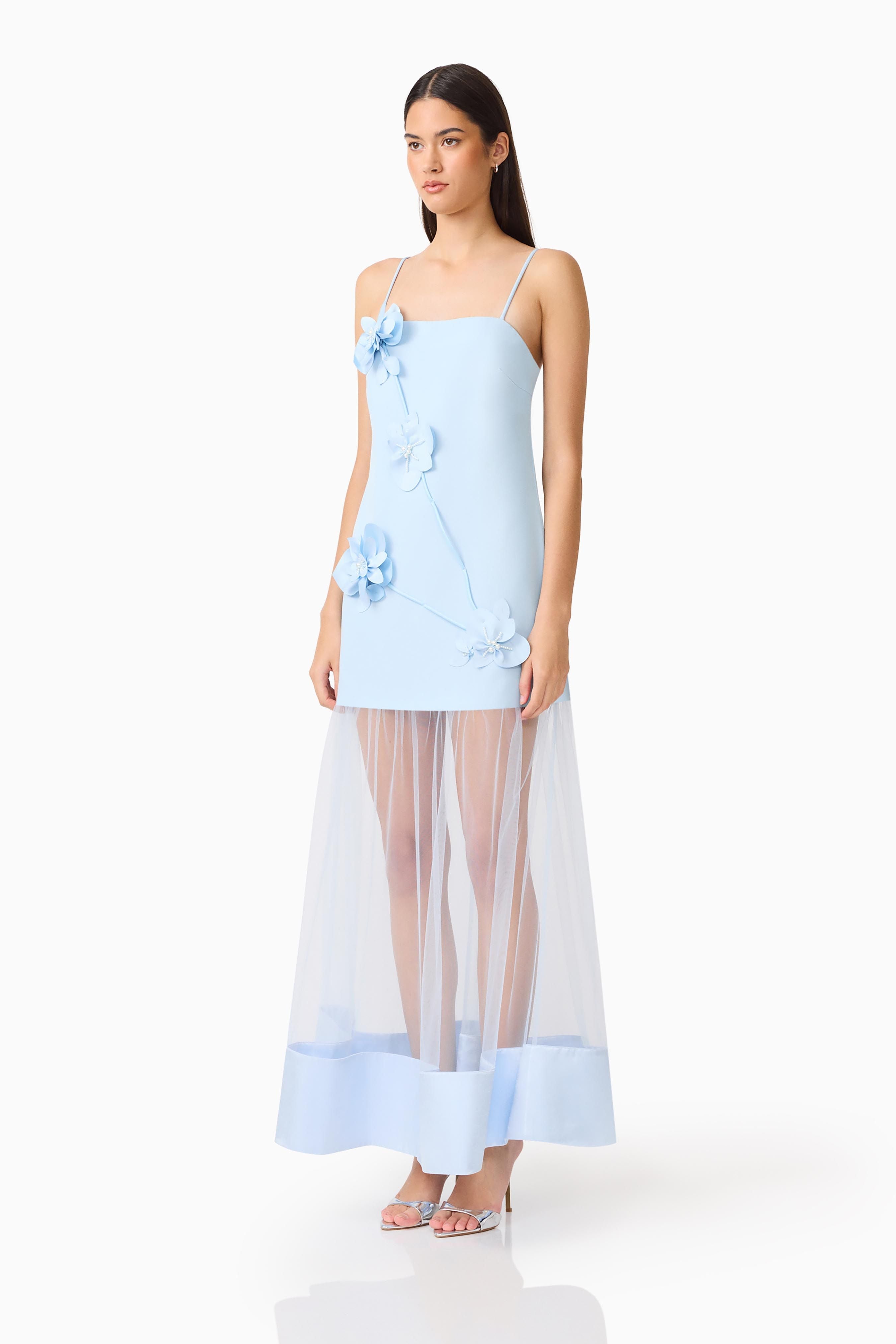 REINA 3D FLORAL GOWN IN SKYBLUE