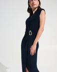 262715 Joseph Ribkoff midi dress with trim buckle detail