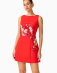 Fleurisca Embroidered A-Line Mini Dress in Scarlet Red