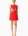 Fleurisca Embroidered A-Line Mini Dress in Scarlet Red