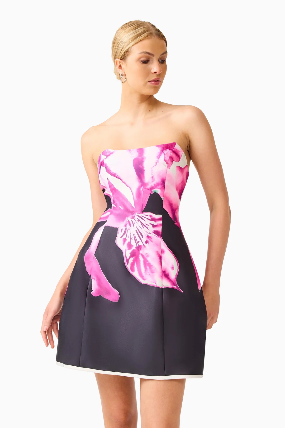 Petalia Tulip Mini Dress in Black &amp; Pink Floral