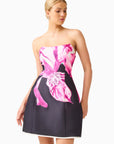 Petalia Tulip Mini Dress in Black & Pink Floral