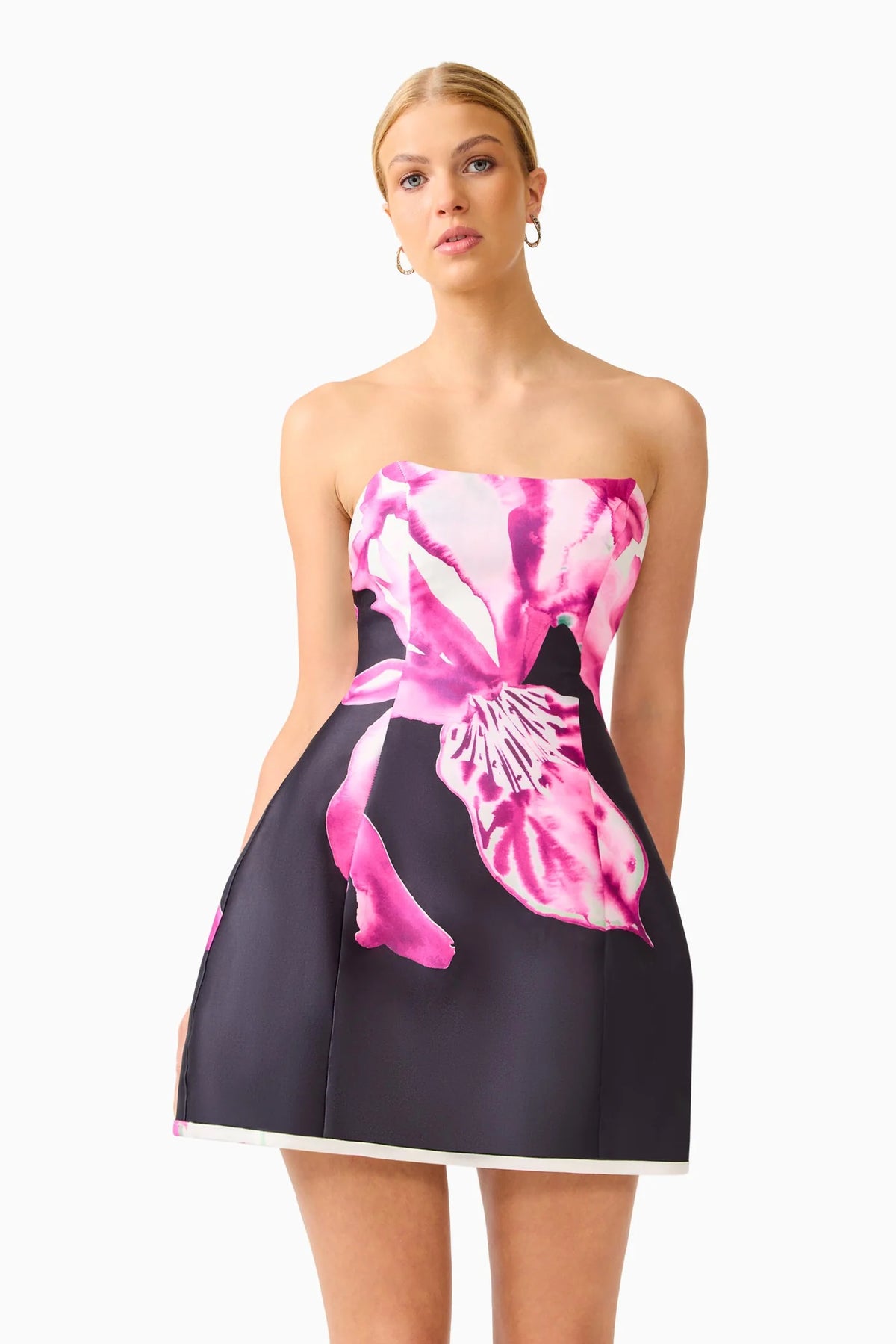Petalia Tulip Mini Dress in Black &amp; Pink Floral