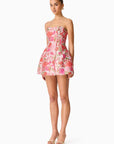 Floralie Strapless Mini Dress in Pink Floral