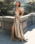 Gold One Shoulder Metallic Ballgown