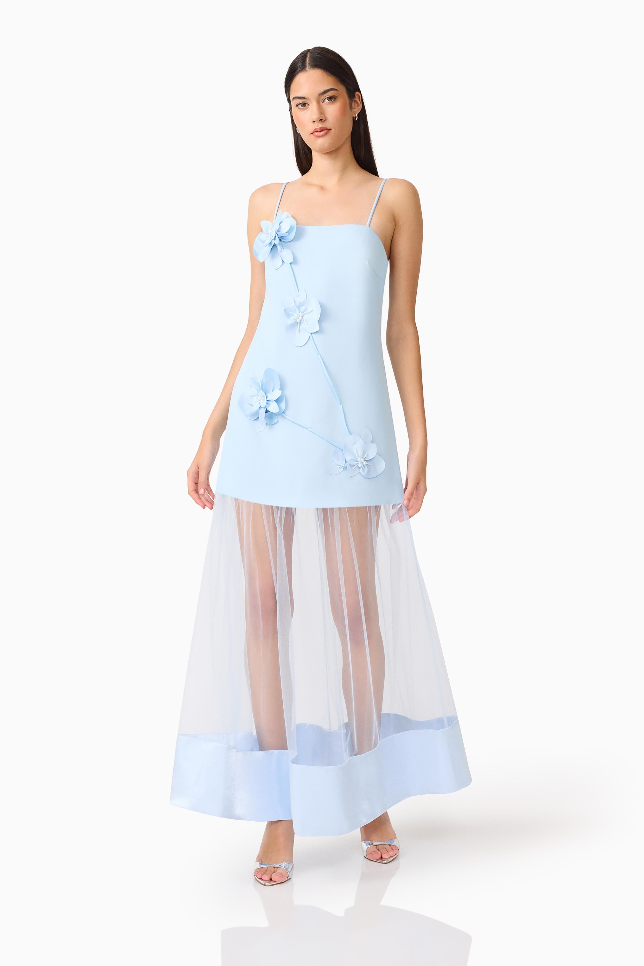 REINA 3D FLORAL GOWN IN SKYBLUE