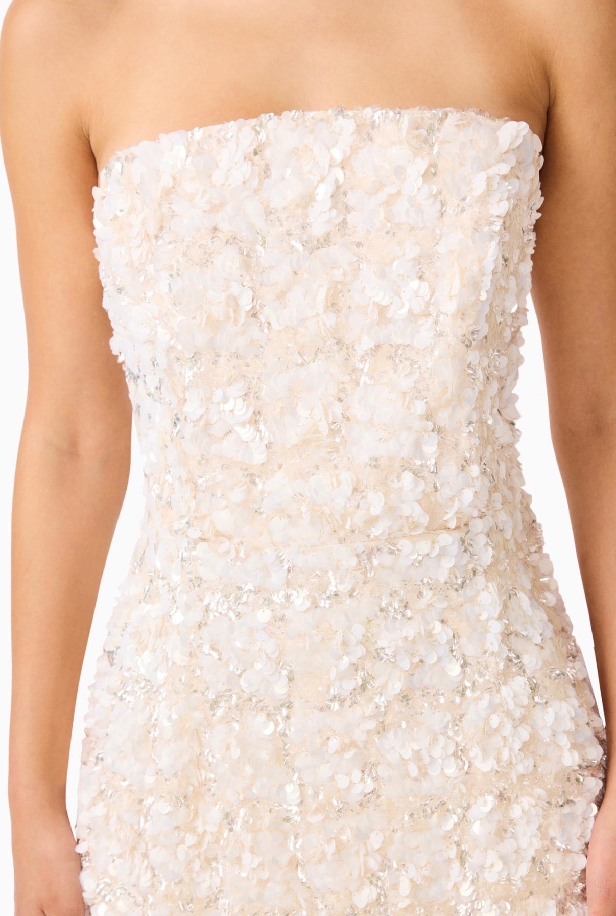 SILVANA STRAPLESS
GOWN IN WHITE/SILVER