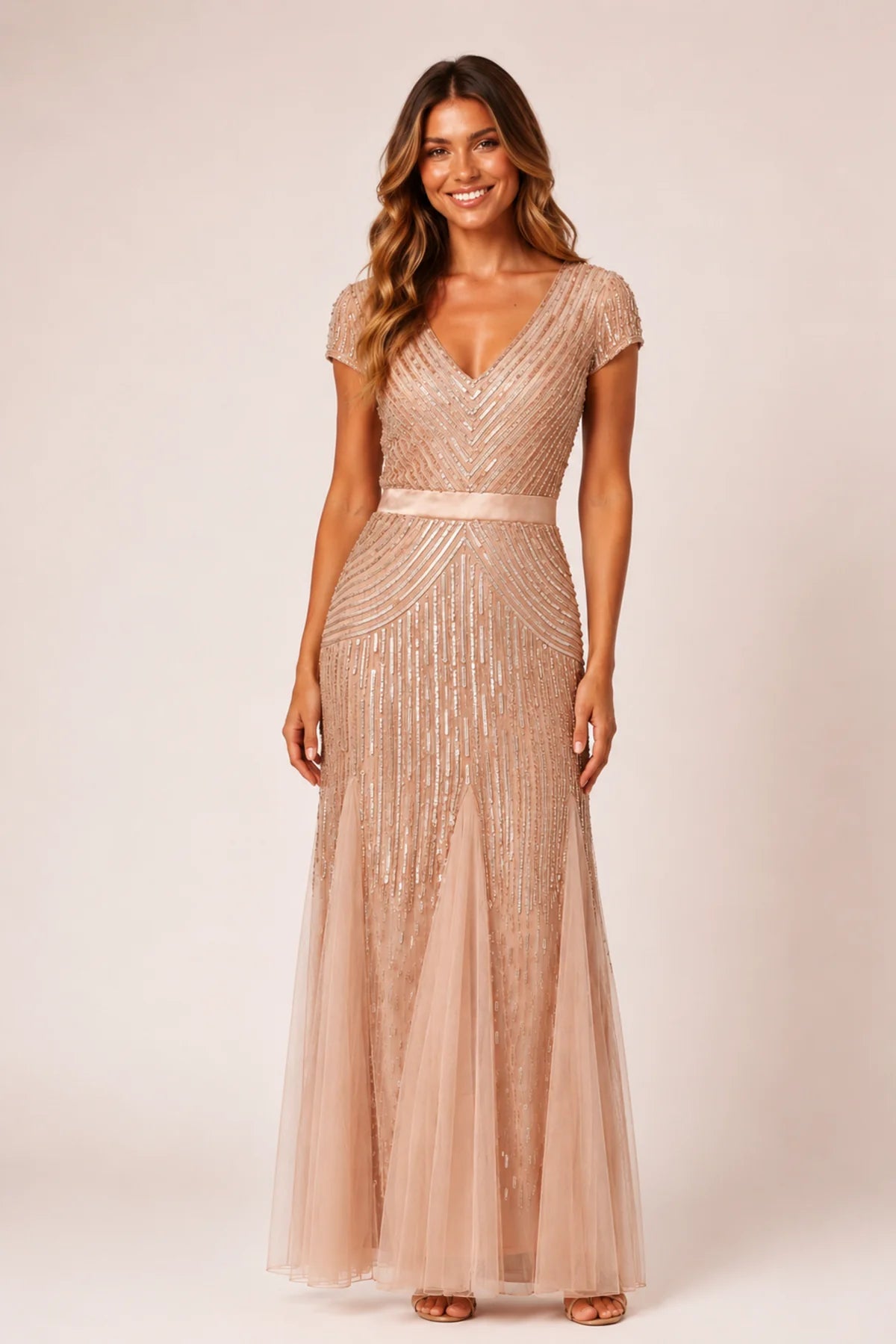 Cap Sleeve Beaded Gown Z0002