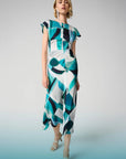 Textured Satin Geometric Print Fit and Flare Dress
261251