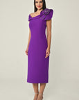 7016 midi rosette trim dress