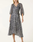 CLOUDLAND WRAP DRESS IN NAVY WHITE SPOT