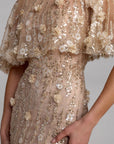 69188 Floral Embellished Cape Sleeve Trumpet Gown