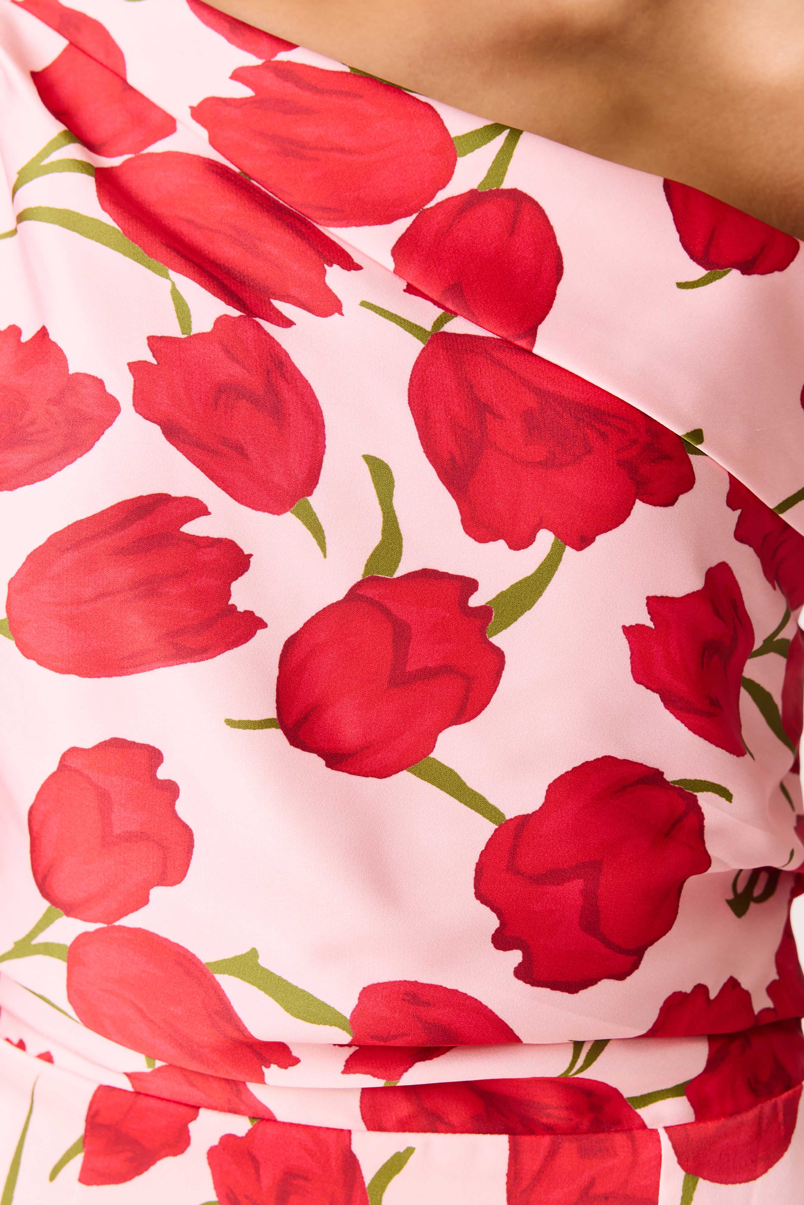 MELIA ASYM GOWN PINKFLORALPRINT