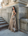 Gold One Shoulder Metallic Ballgown
