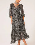 CLOUDLAND WRAP DRESS IN BLACK WHITE SPOT