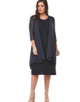 LJ0006 MID LENGTH SLEEVELESS STRETCH JERSEY COCKTAIL DRESS WITH 3/4 CHIFFON WATERFALL JACKET