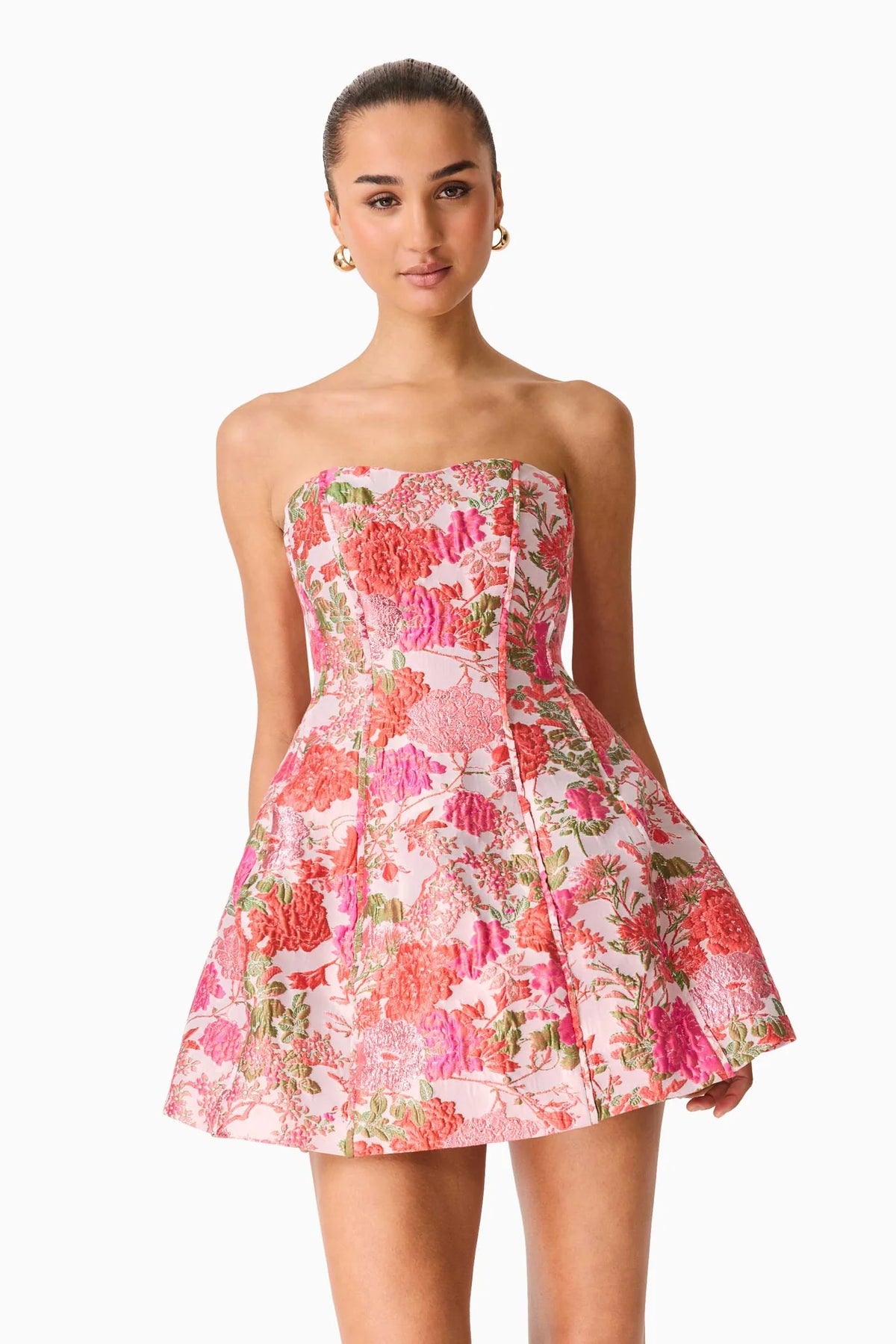 Floralie Strapless Mini Dress in Pink Floral