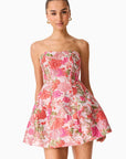 Floralie Strapless Mini Dress in Pink Floral