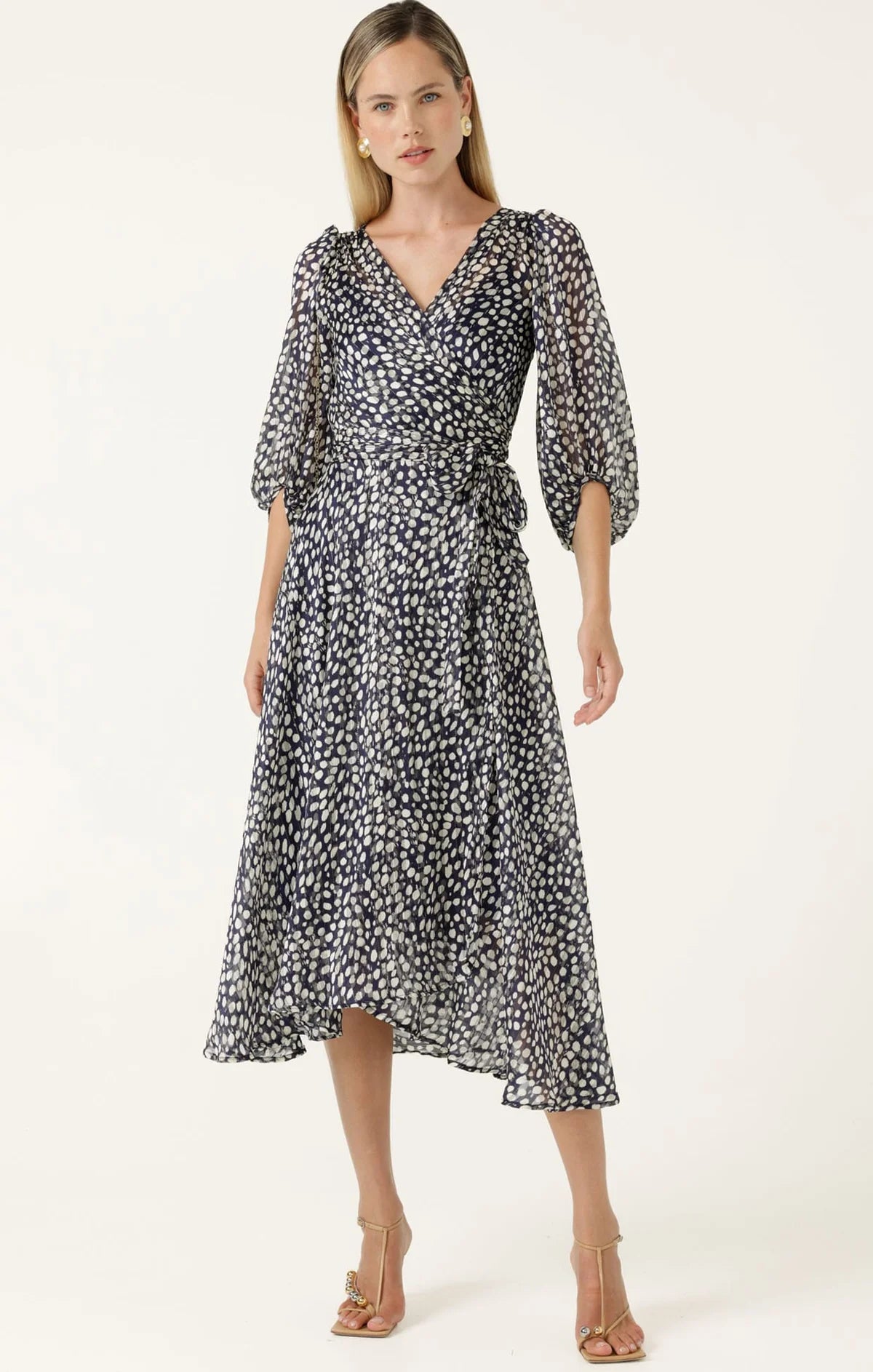 CLOUDLAND WRAP DRESS IN NAVY WHITE SPOT